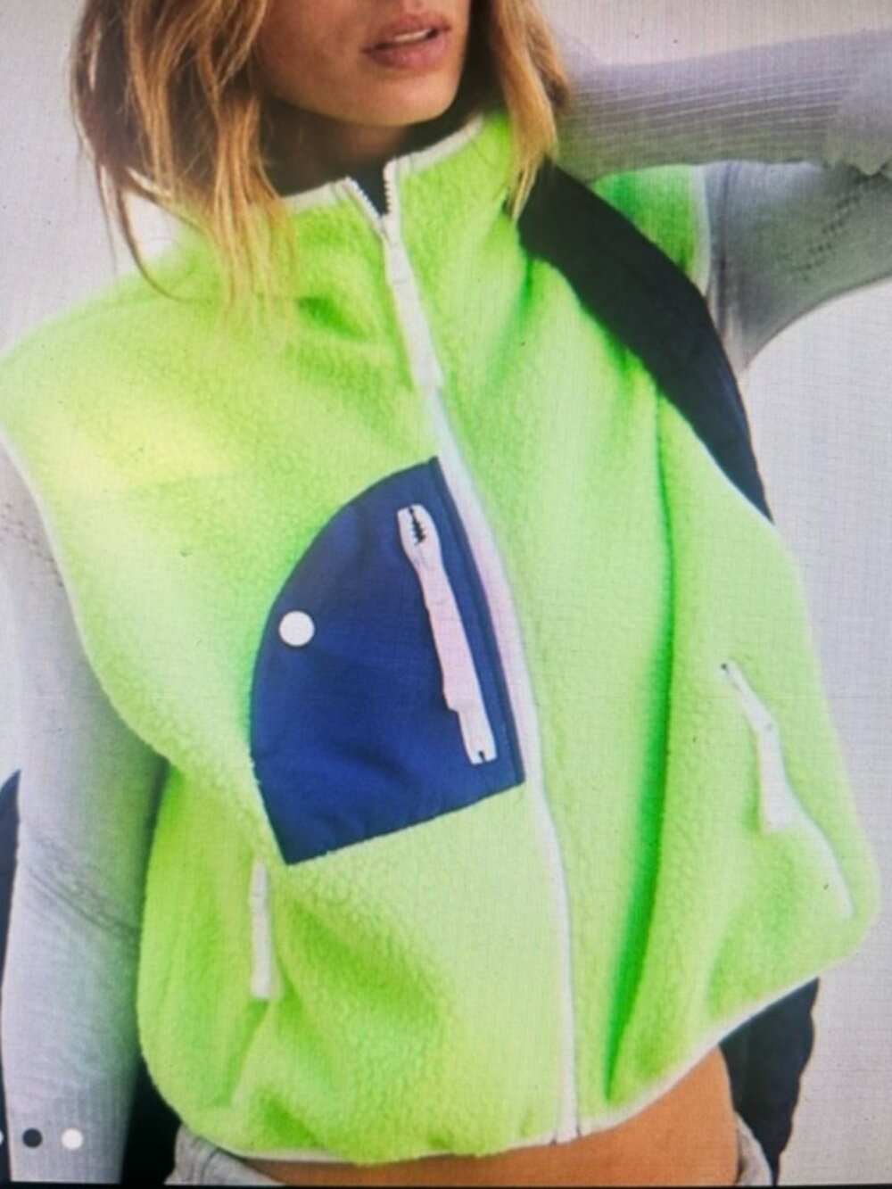 Free People Movement FP Hit The Slopes Lime Green Glow Combo Fleece Zipper Vest